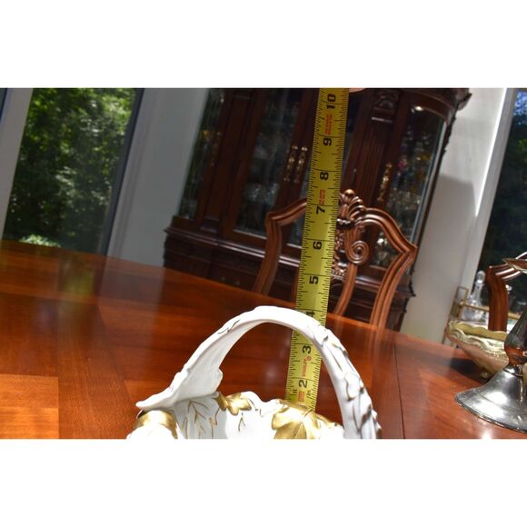 Von Schierholz German Porcelain Basket Gold Gilded Leaves Handmalerei Rose - Picture 3 of 6